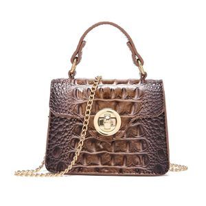 Chic Crocodile Leather Bags Mini Top-Handle Clutch Compact Evening Bag B)